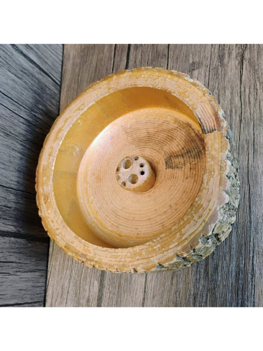 Vintage 1950s Tree Bark Nut Bowl w Silver Nutcracker & 6 Picks, Rustic Wooden - Picture 9 of 11